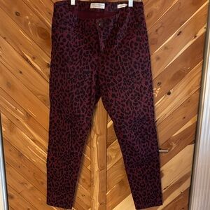Sanctuary Social Standard Leopard Print Pants in burgundy and Black.